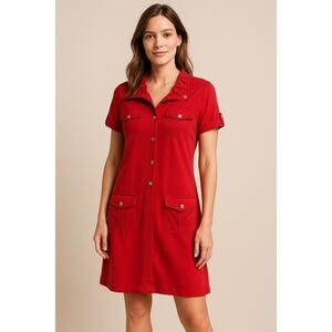 Zenergy by Chico’s Red Utility Pocket Snap Dress Size 1 M Travel minimalist gift